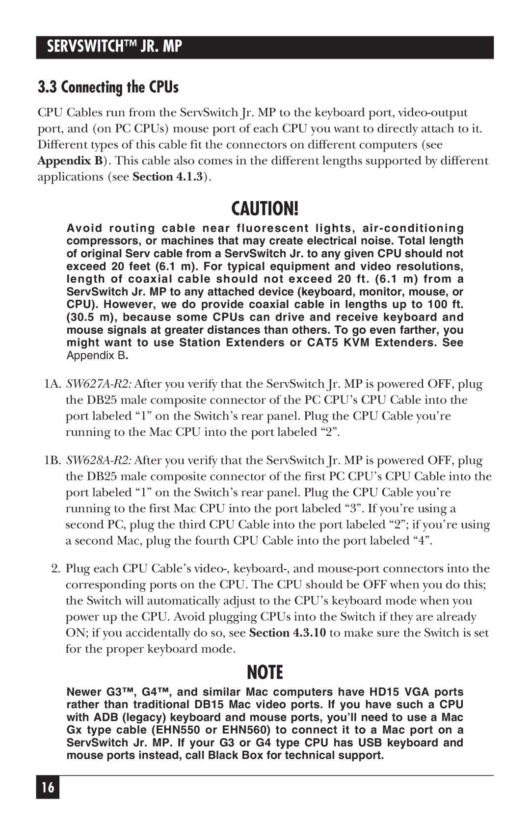 Black Box SW628A-R2, SW627A-R2 manual Connecting the CPUs 