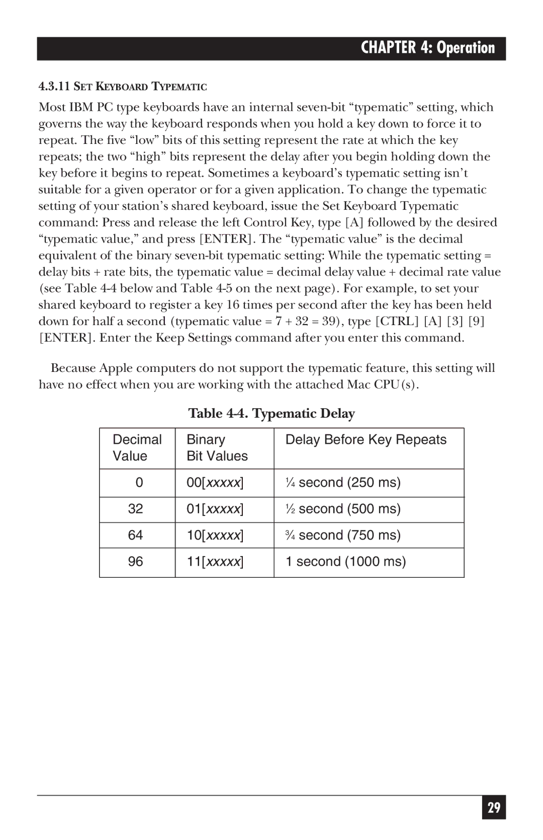 Black Box SW627A-R2, SW628A-R2 manual Typematic Delay 