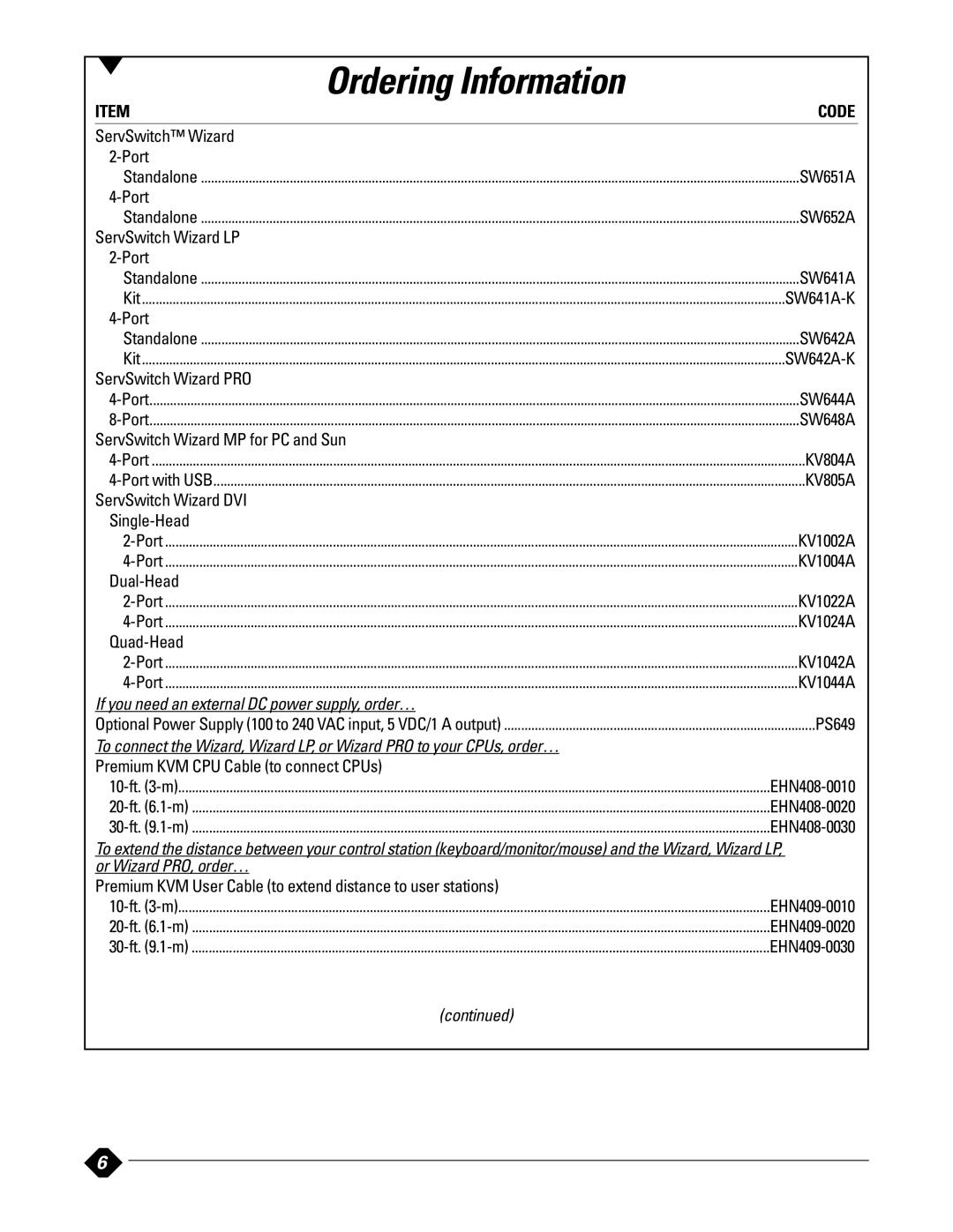 Black Box SW651ASW652A manual If you need an external DC power supply, order…, Or Wizard PRO, order… 