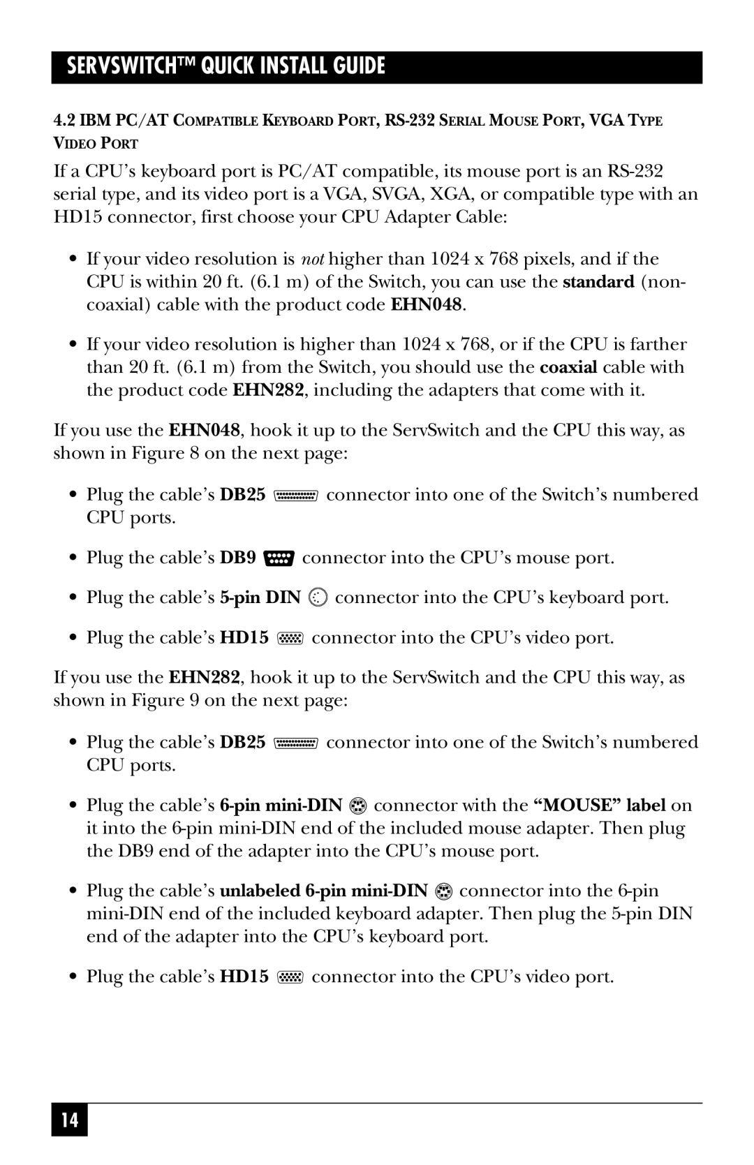 Black Box SW724A-R4, SW722A-R4, KV3108SA-R4, SW721A-R4, SW723A-R4, SW725A-R4 manual Servswitch Quick Install Guide 