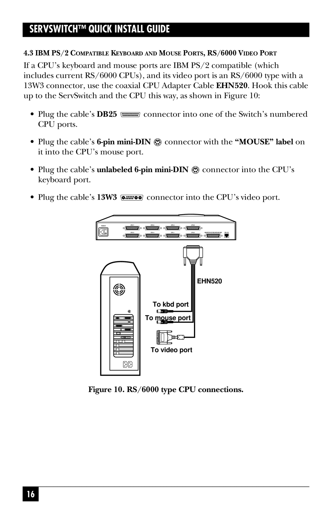 Black Box SW725A-R4, SW722A-R4, KV3108SA-R4, SW721A-R4, SW724A-R4, SW723A-R4 manual RS/6000 type CPU connections 