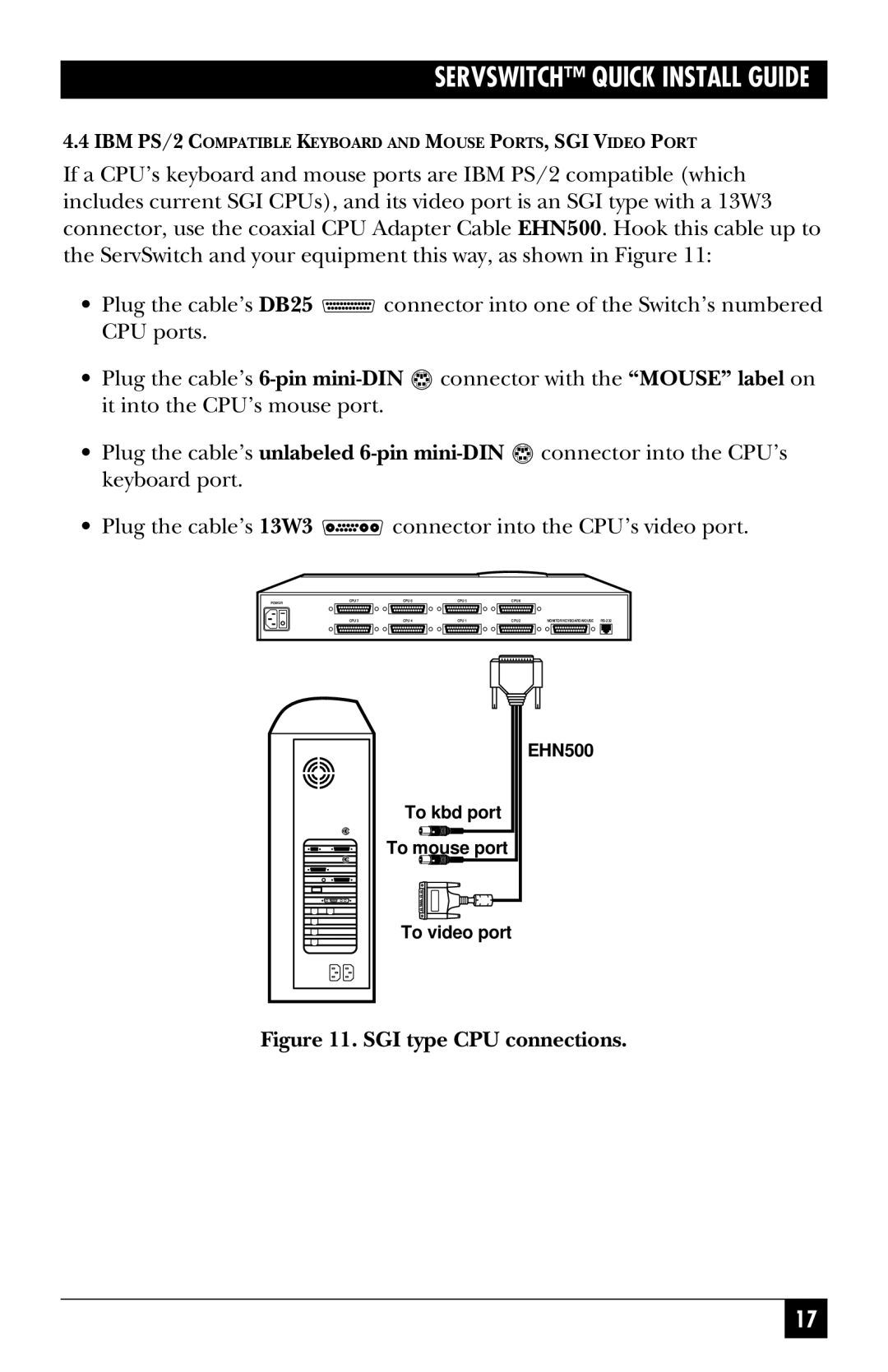 Black Box SW722A-R4, KV3108SA-R4, SW721A-R4, SW724A-R4, SW723A-R4, SW725A-R4 manual SGI type CPU connections 