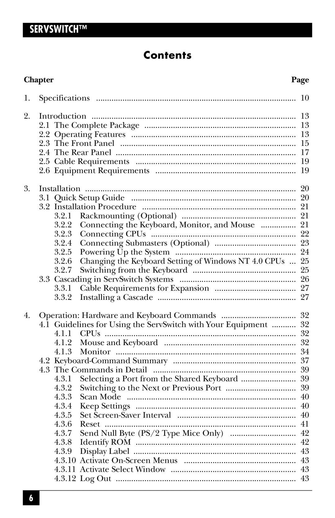 Black Box SW725A-R4, SW722A-R4, KV3108SA-R4, SW721A-R4, SW724A-R4, SW723A-R4 manual Contents 