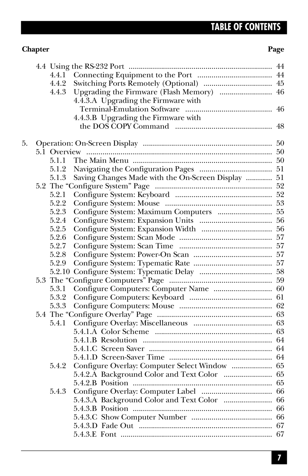 Black Box SW722A-R4, KV3108SA-R4, SW721A-R4, SW724A-R4, SW723A-R4, SW725A-R4 manual Table of Contents 