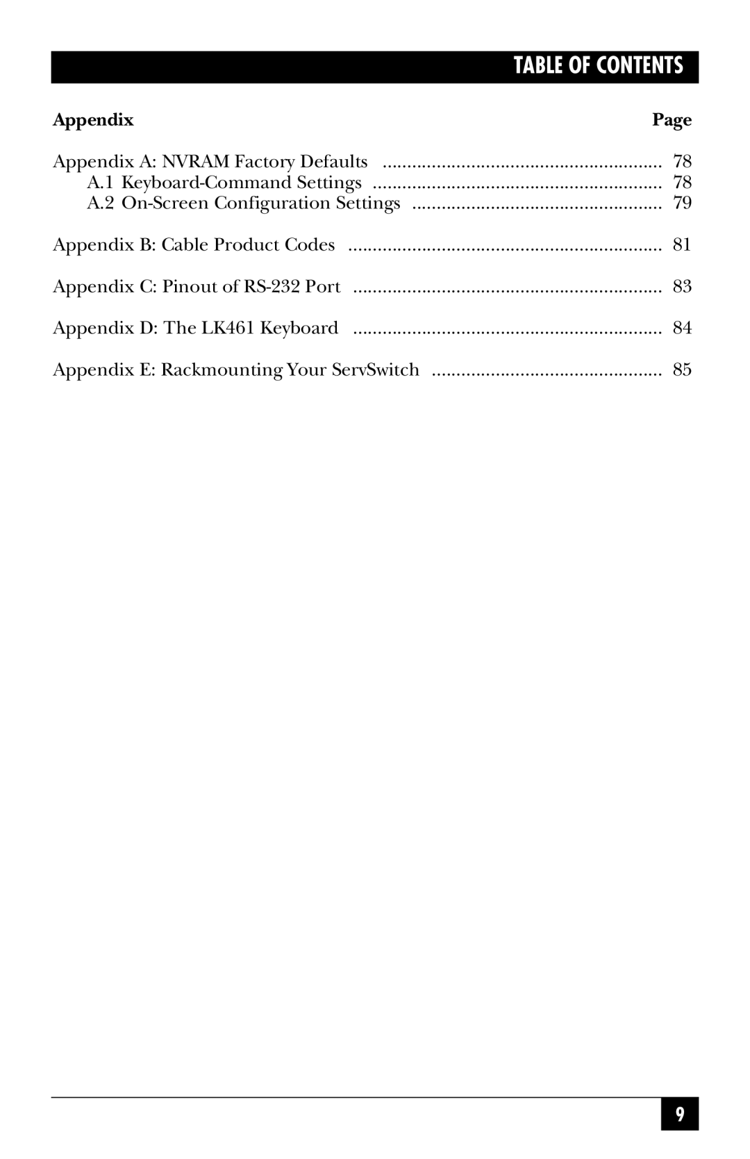 Black Box SW721A-R4, SW722A-R4, KV3108SA-R4, SW724A-R4, SW723A-R4, SW725A-R4 manual Appendix 