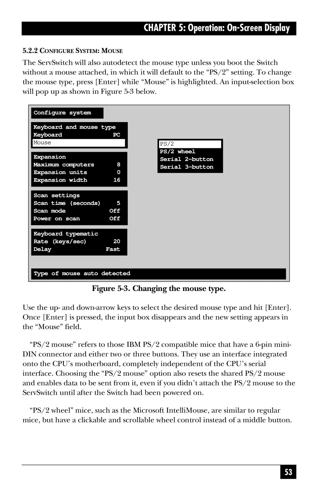 Black Box SW723A-R4, SW722A-R4, KV3108SA-R4, SW721A-R4, SW724A-R4, SW725A-R4 manual Changing the mouse type 