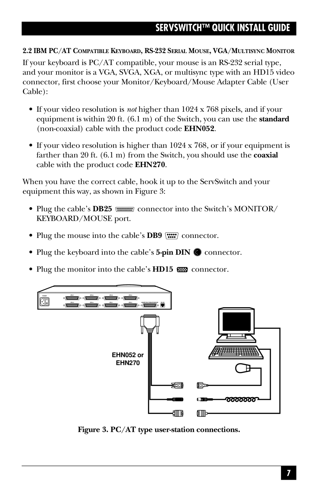 Black Box SW721A-R4, SW722A-R4, KV3108SA-R4, SW724A-R4, SW723A-R4, SW725A-R4 manual PC/AT type user-station connections 