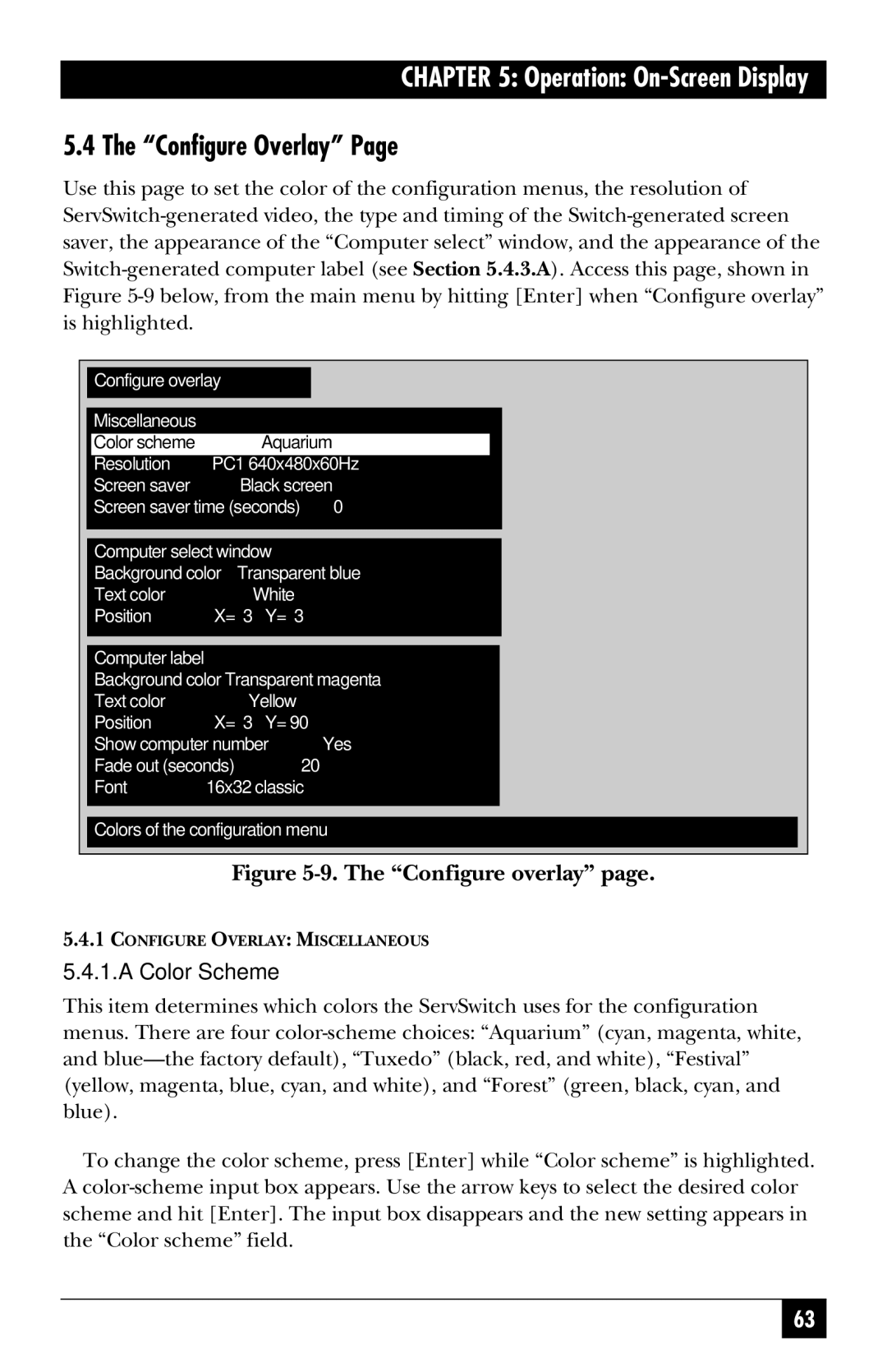 Black Box SW721A-R4, SW722A-R4, KV3108SA-R4, SW724A-R4, SW723A-R4, SW725A-R4 manual Configure Overlay, Color Scheme 