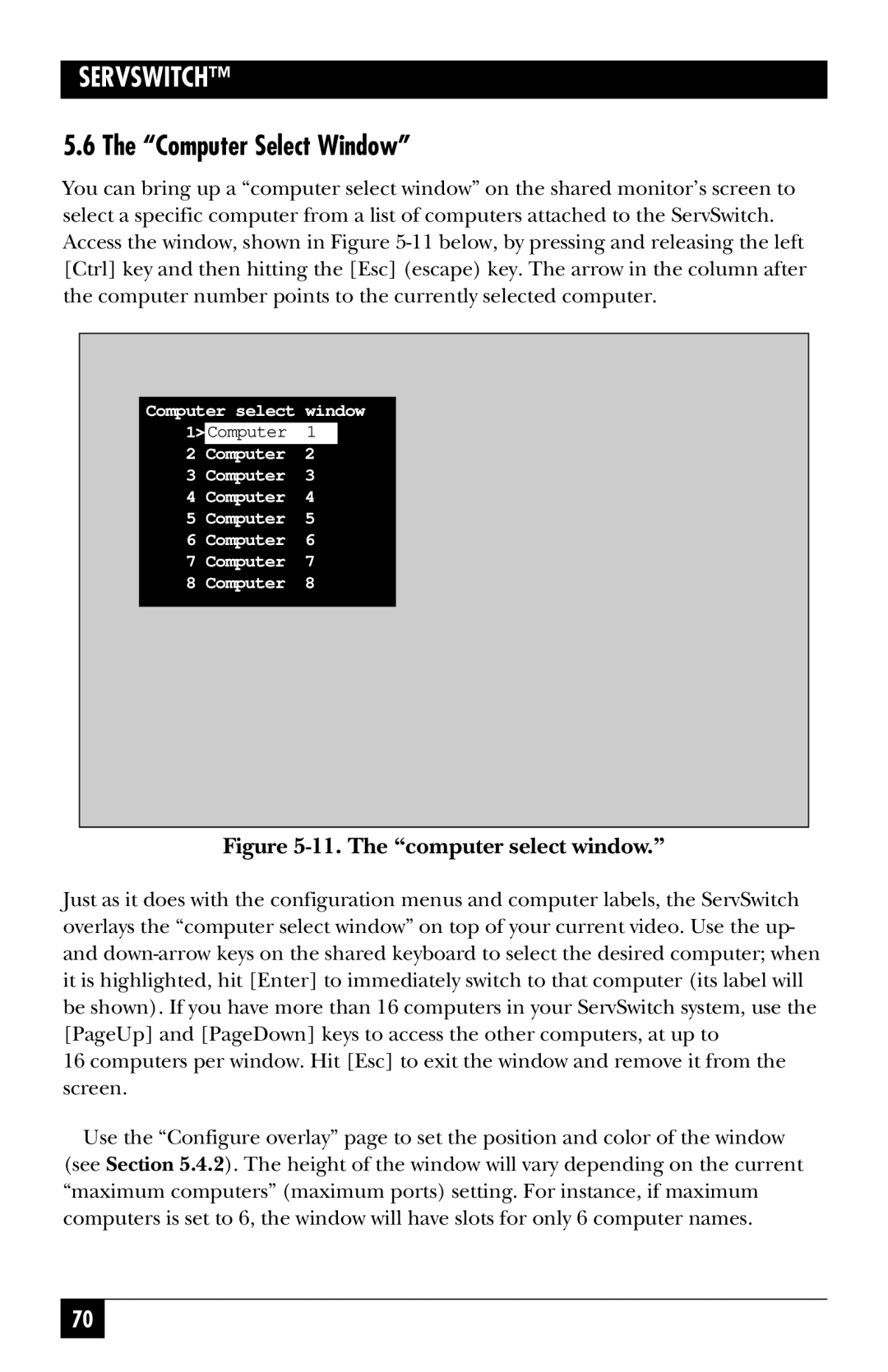 Black Box SW724A-R4, SW722A-R4, KV3108SA-R4, SW721A-R4, SW723A-R4 manual Computer Select Window, The computer select window 