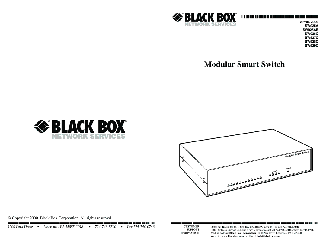 Black Box SW929C, SW928C, SW927C, SW925AE, SW926C manual Modular Smart Switch 