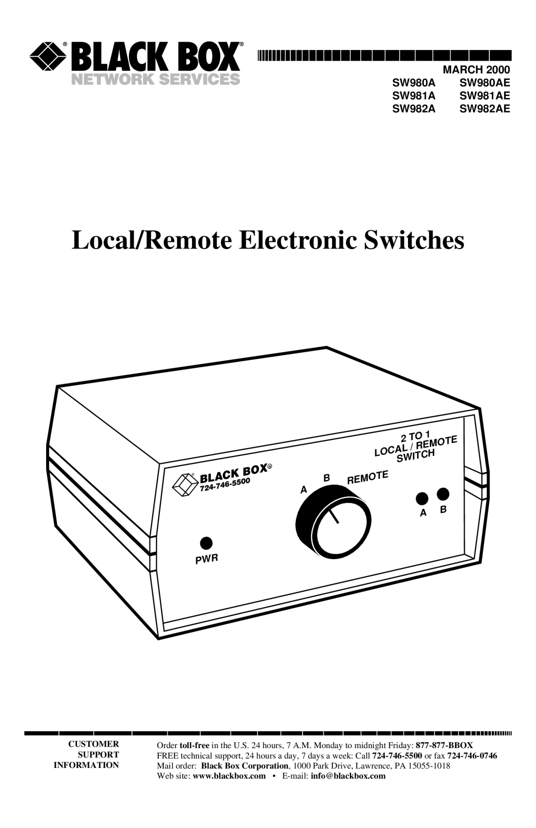 Black Box SW980AE, SW981AE, SW982AE manual Local/Remote Electronic Switches 