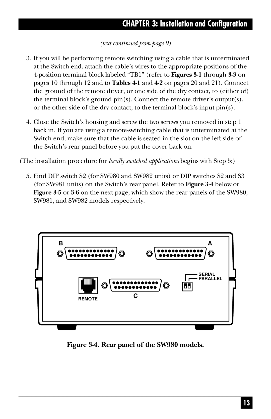 Black Box SW981AE, SW980AE, SW982AE manual Rear panel of the SW980 models 