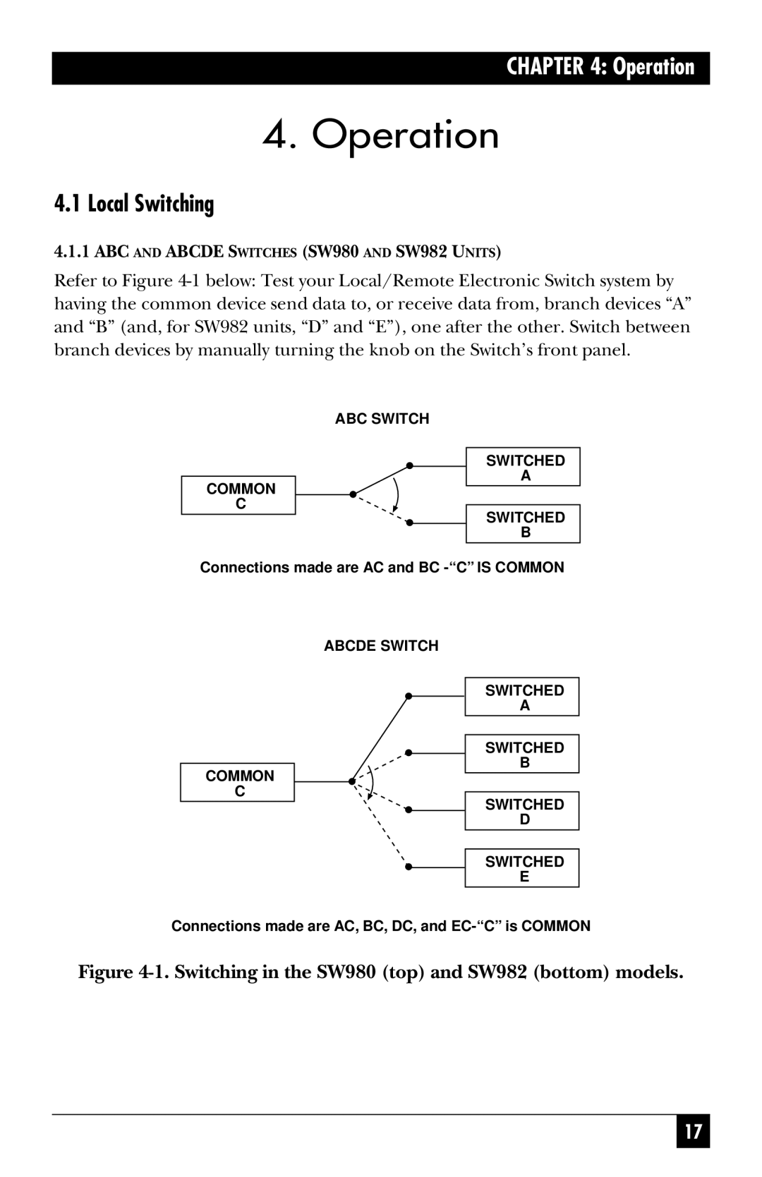 Black Box SW980AE, SW981AE, SW982AE manual Operation, Local Switching 