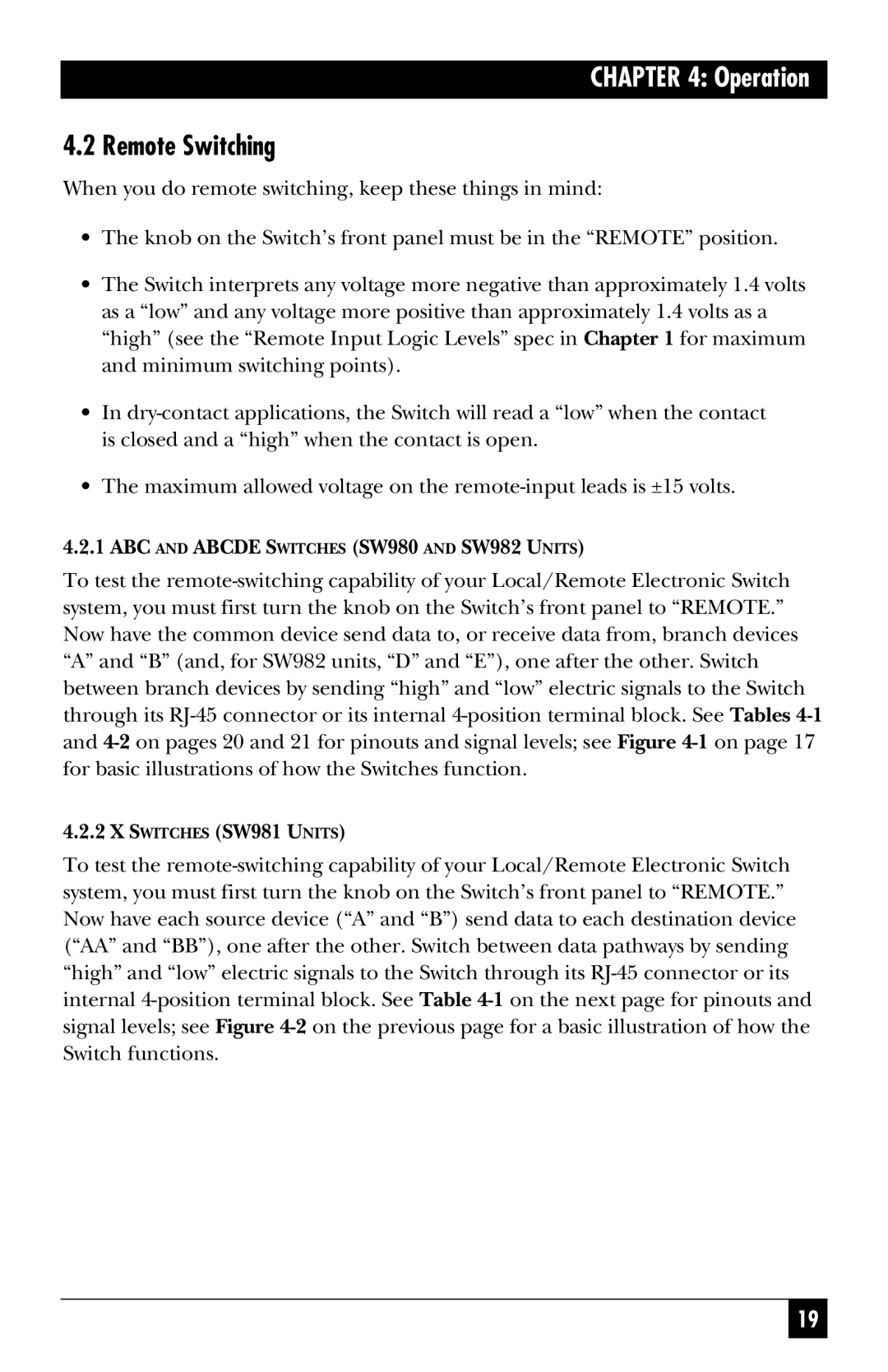 Black Box SW981AE, SW980AE, SW982AE manual Remote Switching 