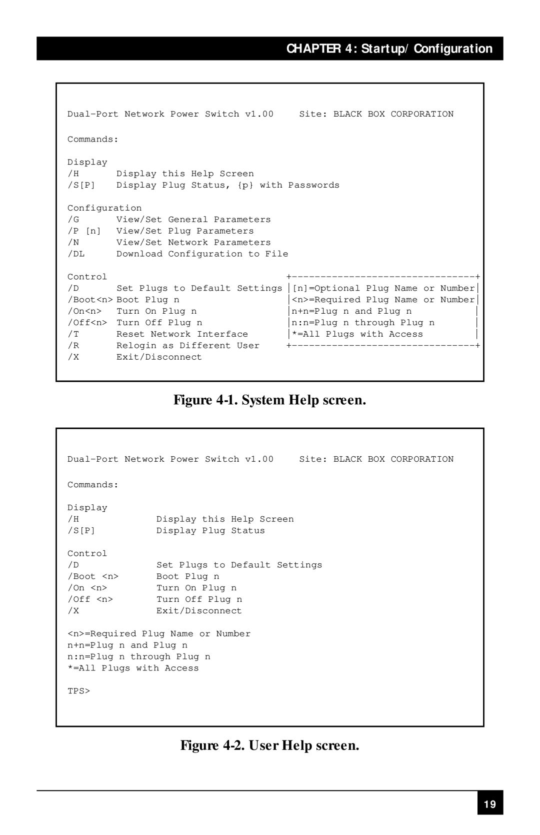 Black Box SWI081AE, SWI082 manual 1.System Help screen, 2.User Help screen, Startup/Configuration 