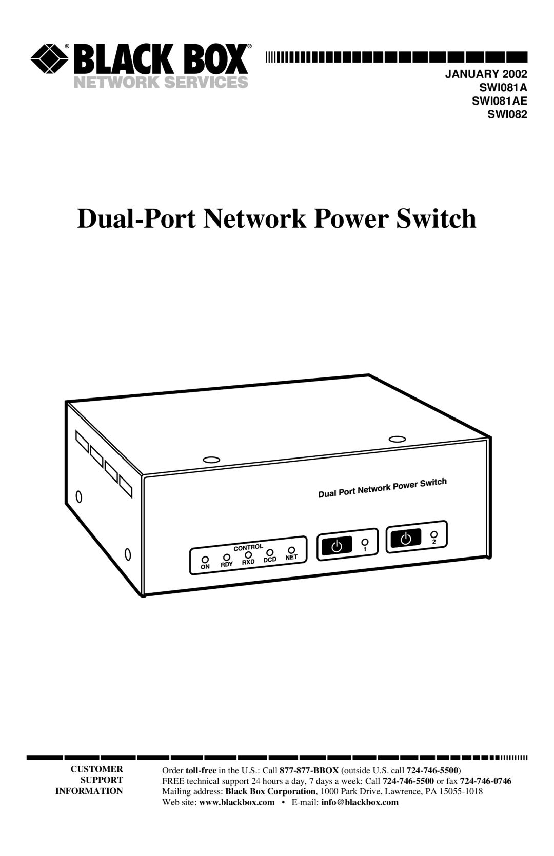 Black Box SWI081AE, SWI082 manual Dual-Port Network Power Switch 