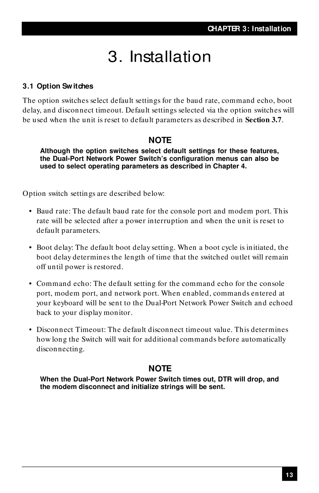 Black Box SWI081AE, SWI082 manual Installation, Option Switches 