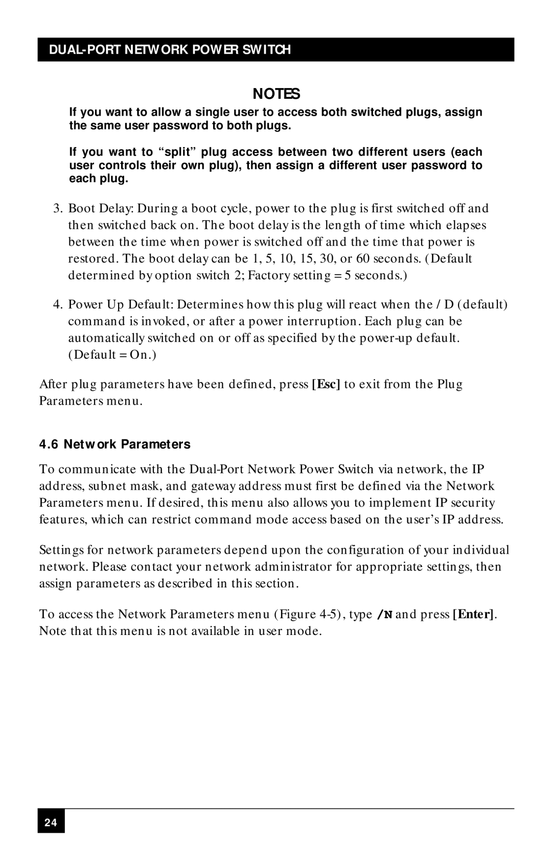 Black Box SWI082, SWI081AE manual Network Parameters 