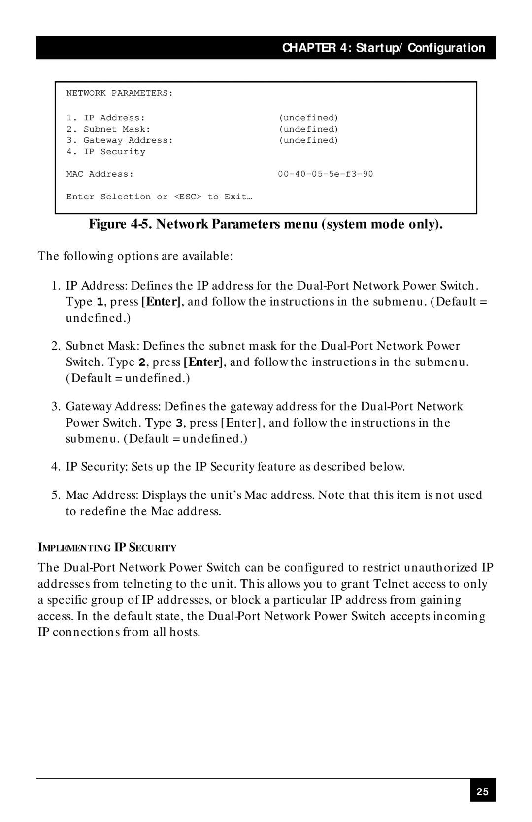 Black Box SWI081AE, SWI082 manual Network Parameters menu system mode only 