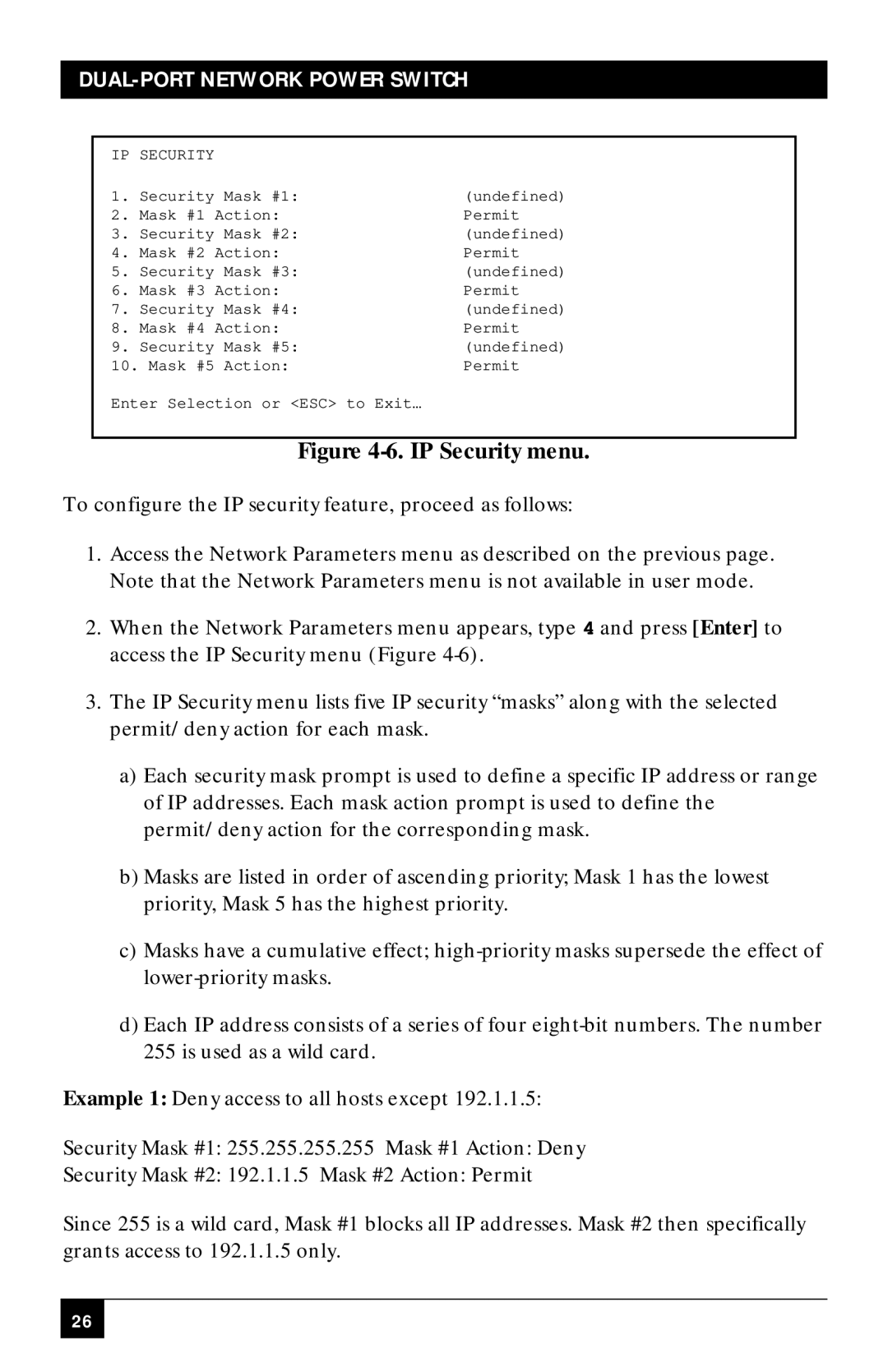 Black Box SWI081AE, SWI082 manual IP Security menu 