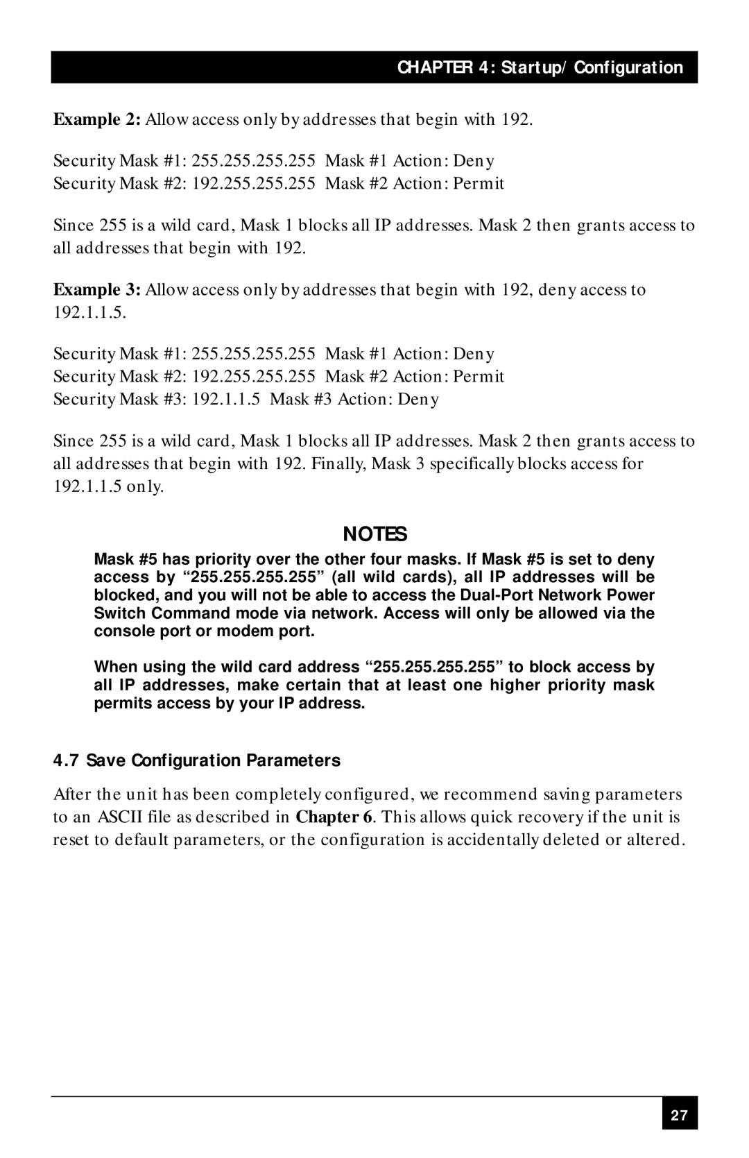 Black Box SWI082, SWI081AE manual Save Configuration Parameters 