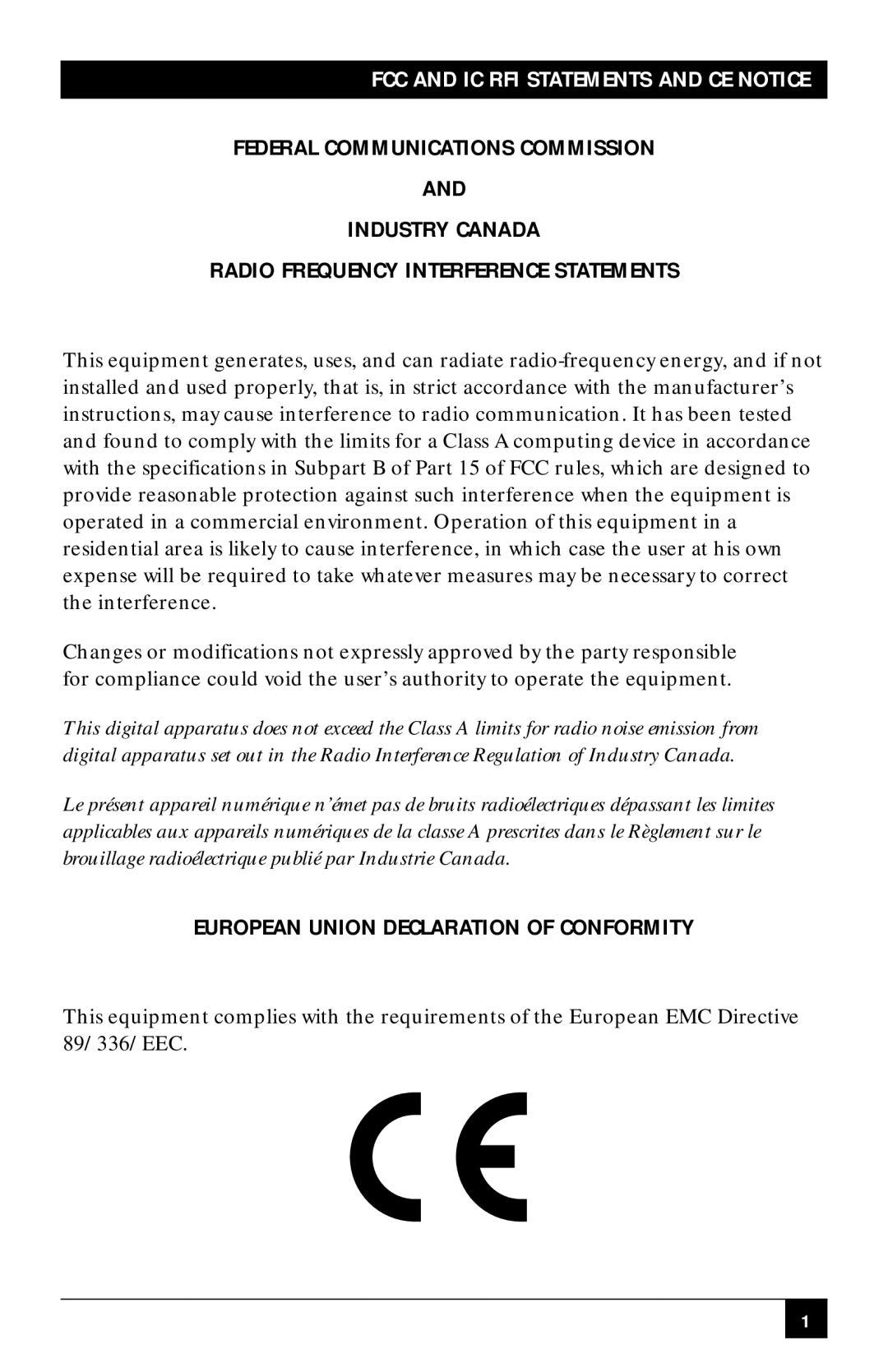 Black Box SWI081AE, SWI082 manual European Union Declaration of Conformity 