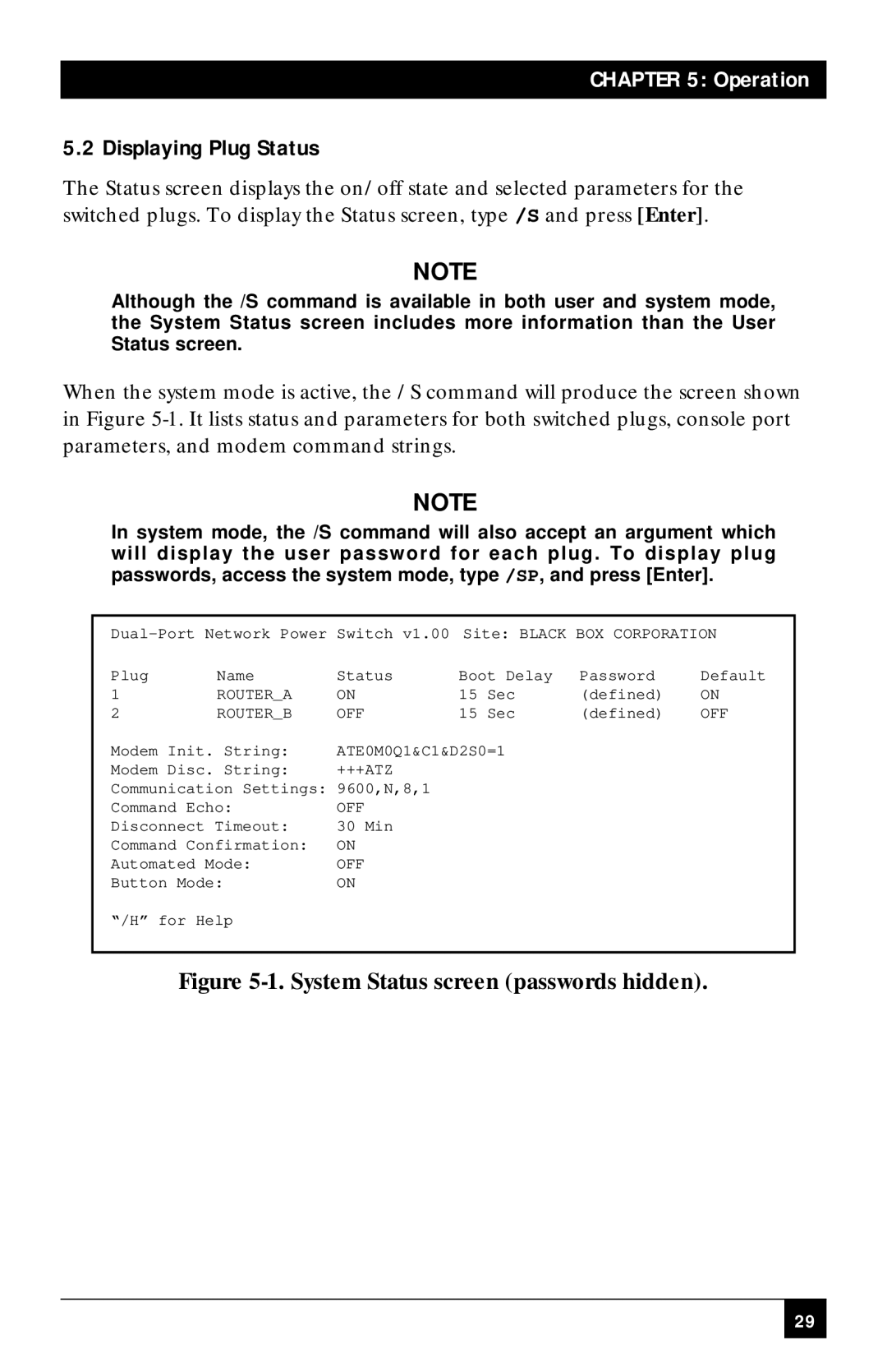 Black Box SWI081AE, SWI082 manual Operation, Displaying Plug Status 