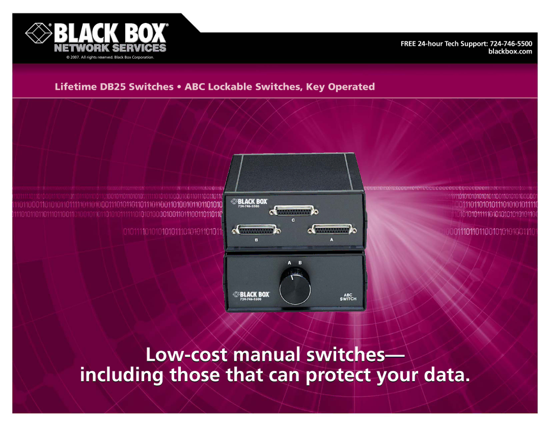 Black Box manual Lifetime DB25 Switches ABC Lockable Switches, Key Operated 