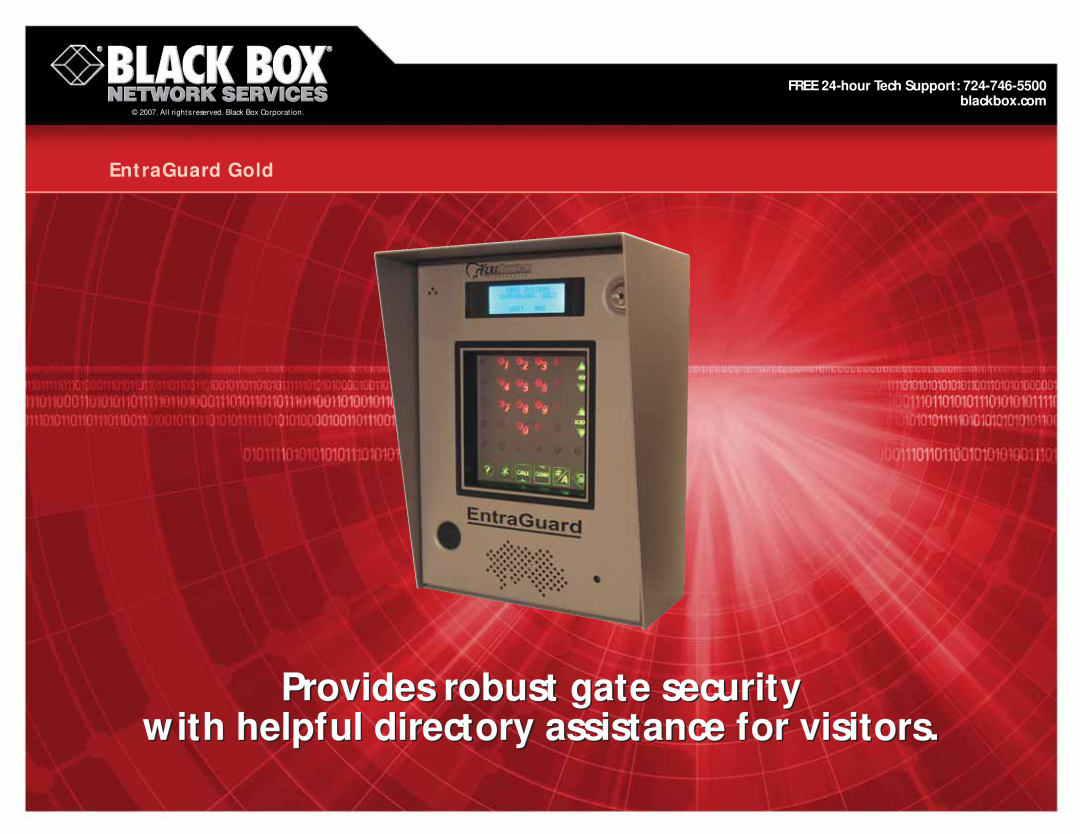 Black Box Telephone Entry/Intercom System manual Provides robust gate security, EntraGuard Gold 