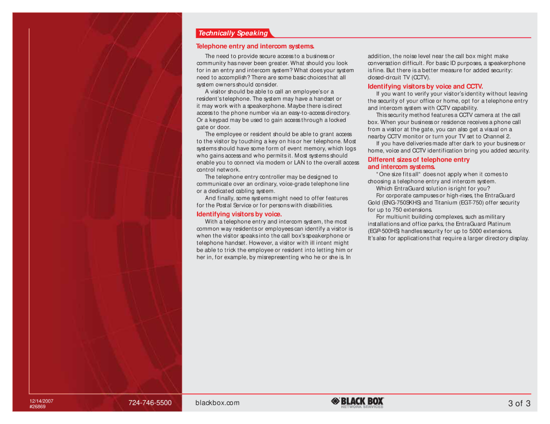 Black Box Telephone Entry/Intercom System manual Telephone entry and intercom systems, Identifying visitors by voice 