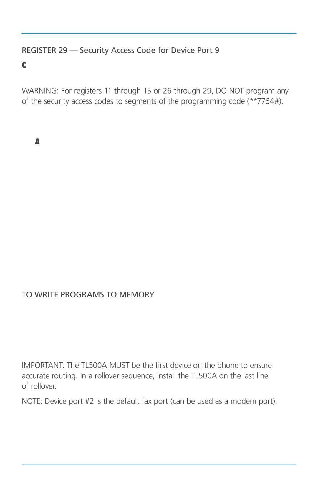 Black Box phone line sharing device, TL500A manual To Reset ALL Register Values to Factory Preset 