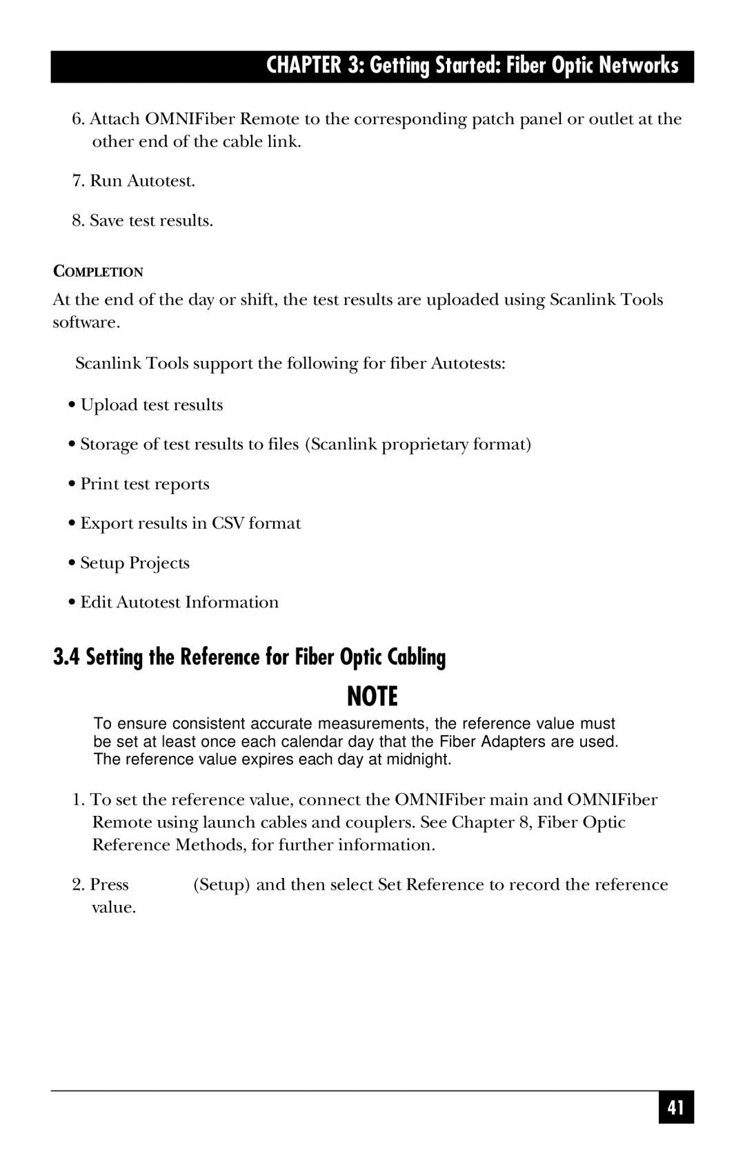 Black Box TS1002A, TS1003A, TS1000A-R5 manual Setting the Reference for Fiber Optic Cabling 