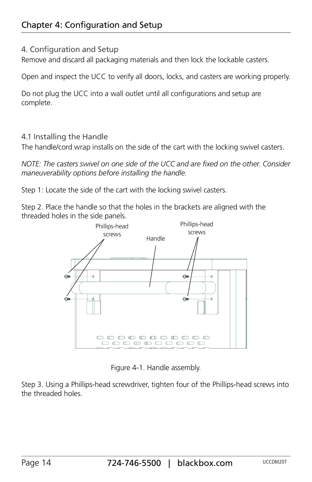 Black Box UCCDM18T, UCCDS40H, UCCDS30T, UCCDS30H, UCCDS40T, UCCDS20T, UCCDM36H Configuration and Setup, Installing the Handle 