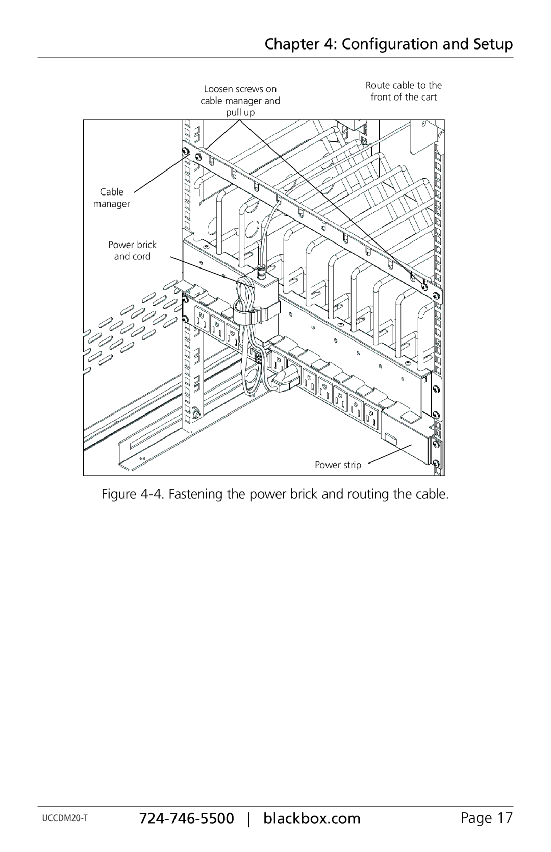 Black Box UCCDM18H, UCCDS40H, UCCDS30T, UCCDS30H, UCCDS40T, UCCDS20T, UCCDM36H Fastening the power brick and routing the cable 