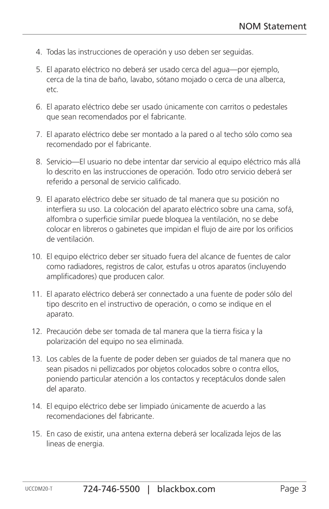 Black Box UCCDS40T, UCCDS40H, UCCDS30T, UCCDS30H, UCCDS20T, UCCDM36H, UCCDM36T, UCCDS20H, UCCDM27T, UCCDM27H manual NOM Statement 