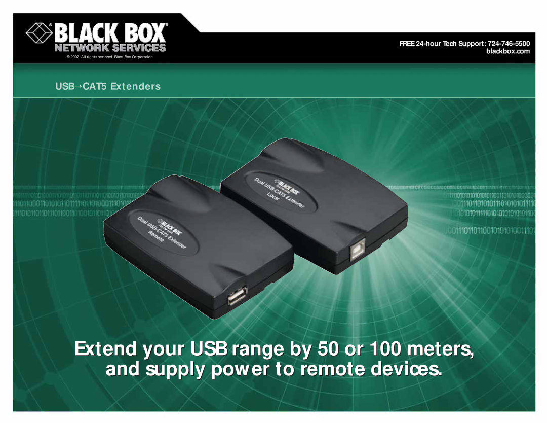 Black Box USB CAT5 Extender manual USB→CAT5 Extenders 