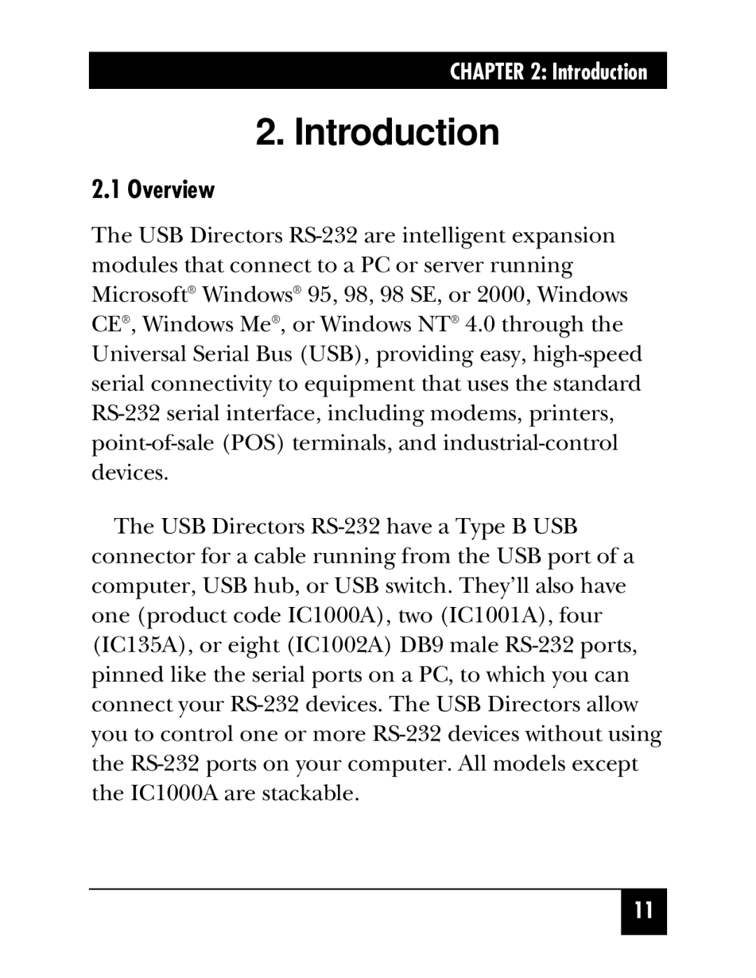 Black Box IC1002A, USB Directors RS-232, IC135A, IC1001A, IC1000A manual Introduction, Overview 