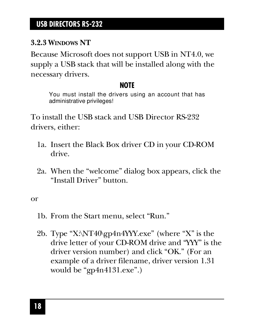 Black Box IC1000A, USB Directors RS-232, IC135A, IC1002A, IC1001A manual Windows NT 