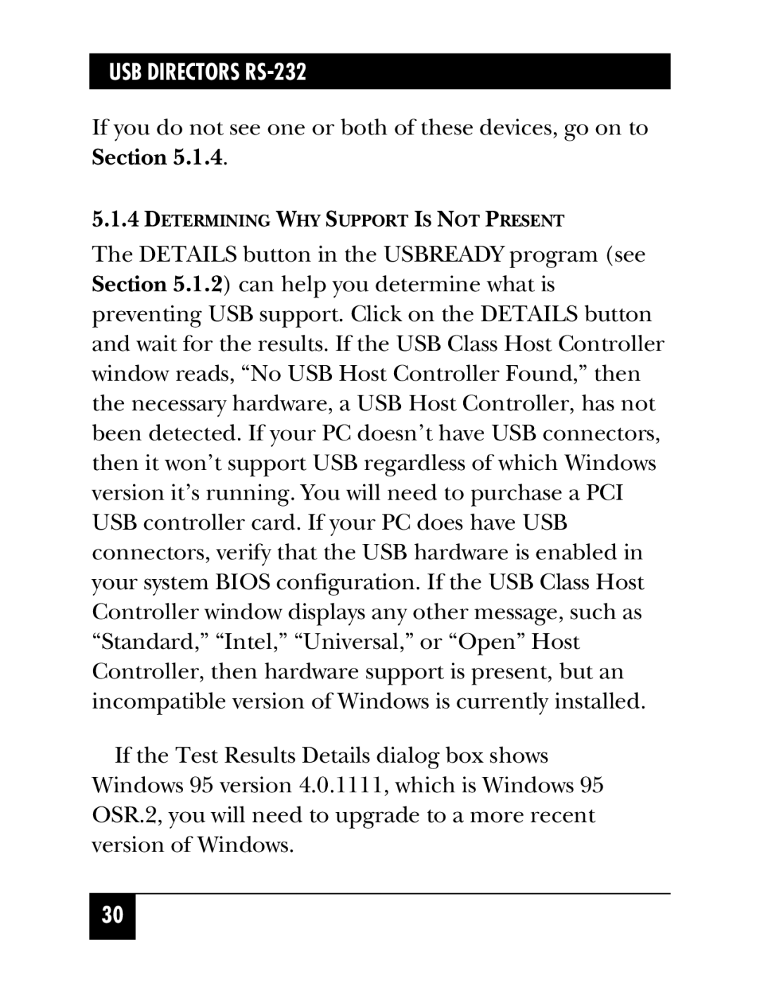 Black Box IC135A, USB Directors RS-232, IC1002A, IC1001A, IC1000A manual Determining WHY Support is not Present 