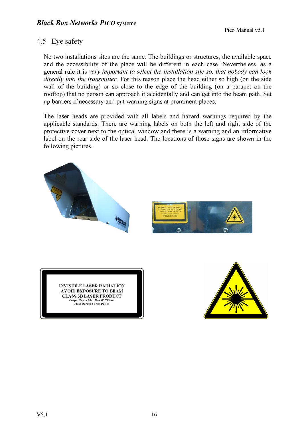 Black Box V5.1 user manual Eye safety 