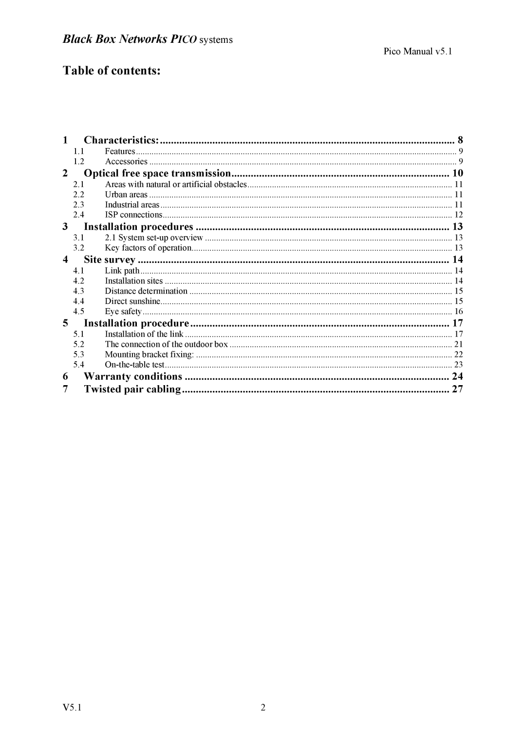 Black Box V5.1 user manual Table of contents 