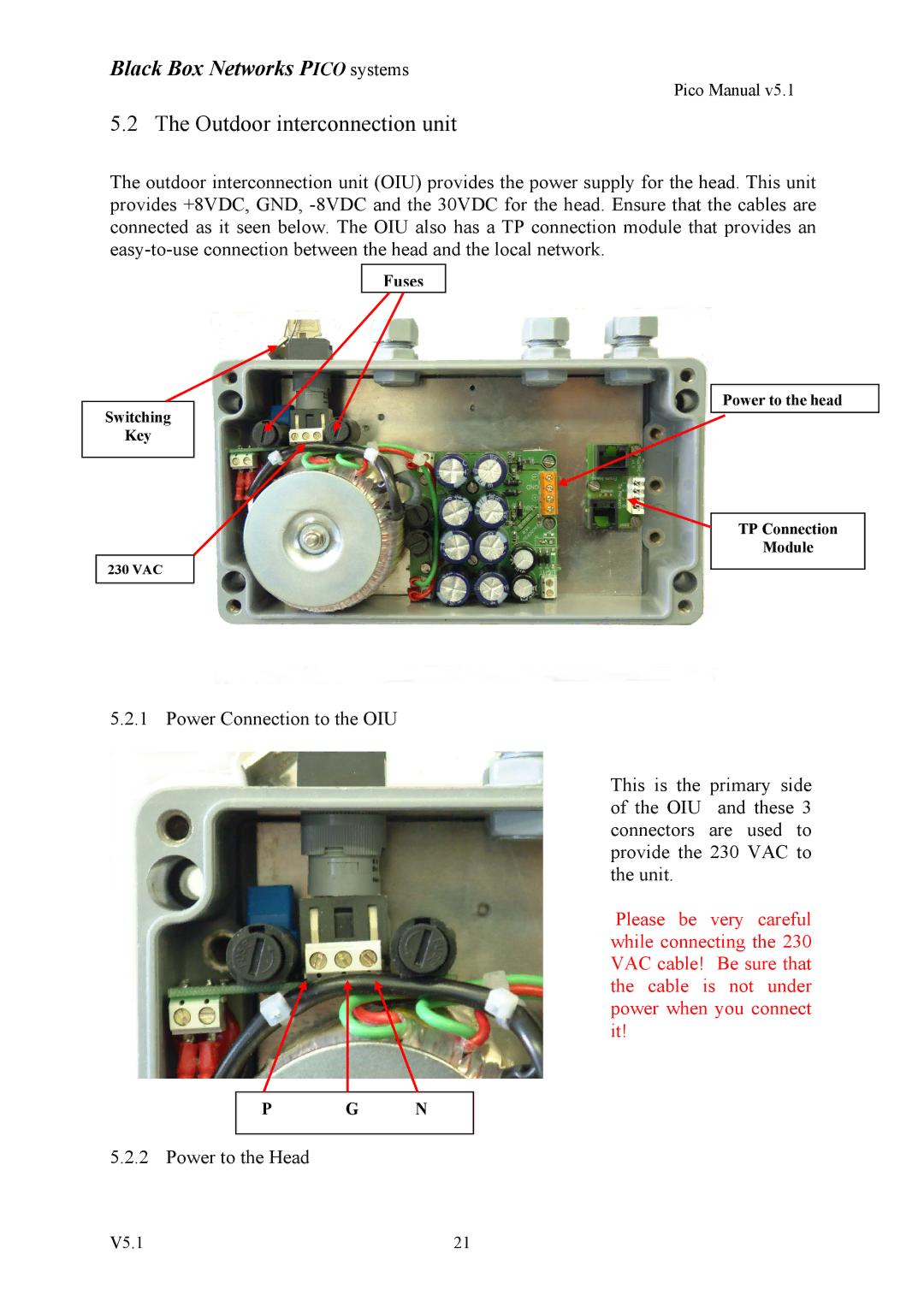 Black Box V5.1 user manual Outdoor interconnection unit, Fuses 