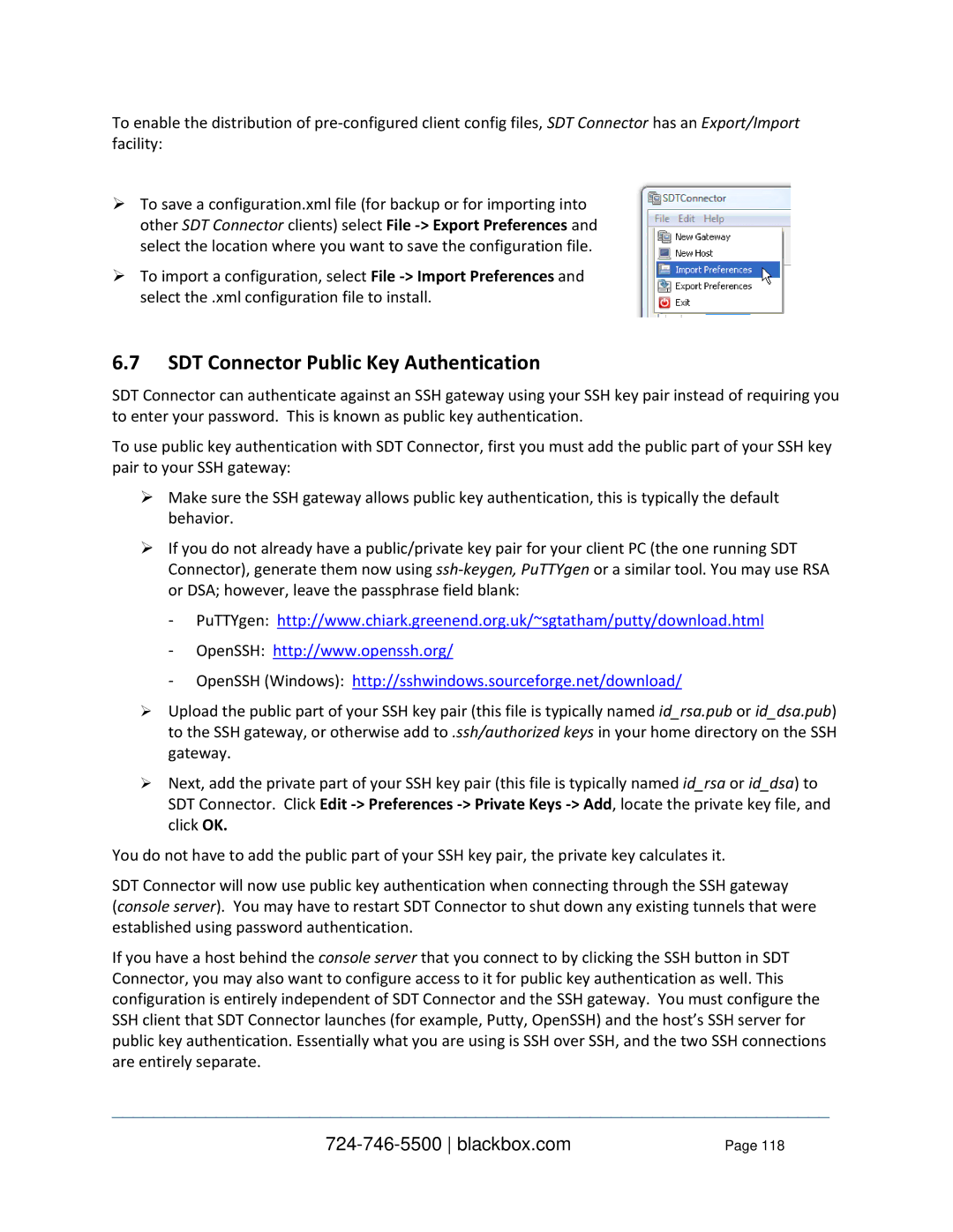 Black Box Value-Line and Advanced Console Servers, LES1332A, LES1408A, LES144BA SDT Connector Public Key Authentication 