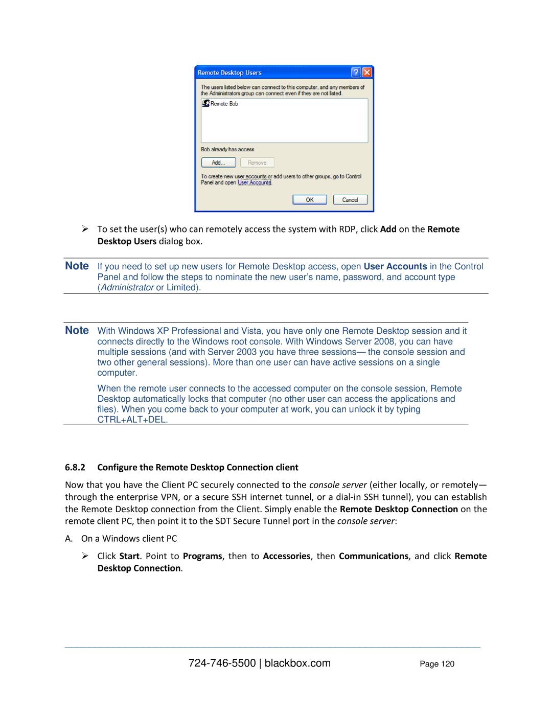 Black Box LES1408A, LES1332A, LES144BA, LES1416A, LES1348A, LES1432A, LES1316A Configure the Remote Desktop Connection client 