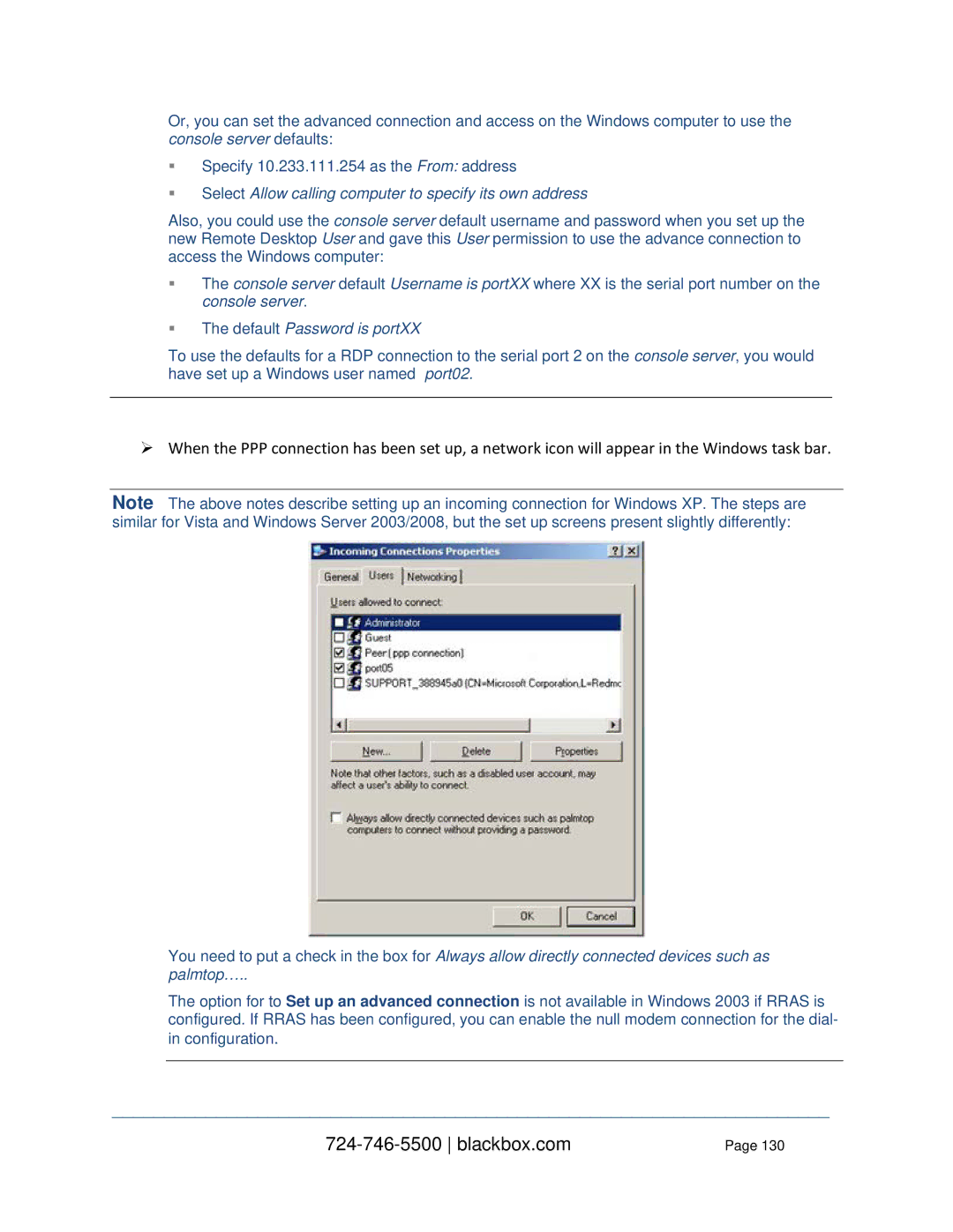 Black Box LES114BA, LES1332A, LES1408A, LES144BA, LES1416A  Select Allow calling computer to specify its own address 