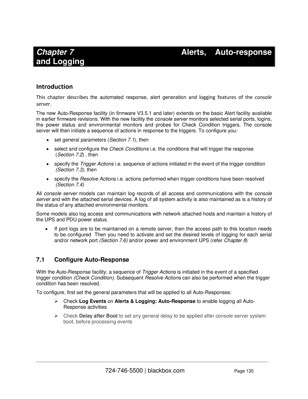 Black Box Value-Line and Advanced Console Servers, LES1332A Chapter Alerts, Auto-response Logging, Configure Auto-Response 