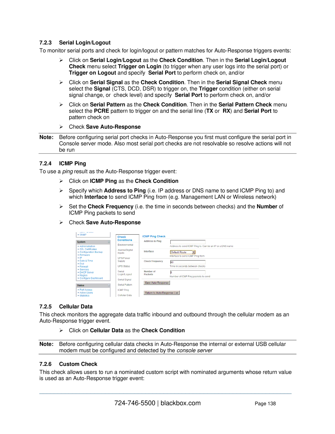 Black Box LES144BA, LES1332A, LES1408A, LES1416A, LES1348A Serial Login/Logout,  Click on Icmp Ping as the Check Condition 