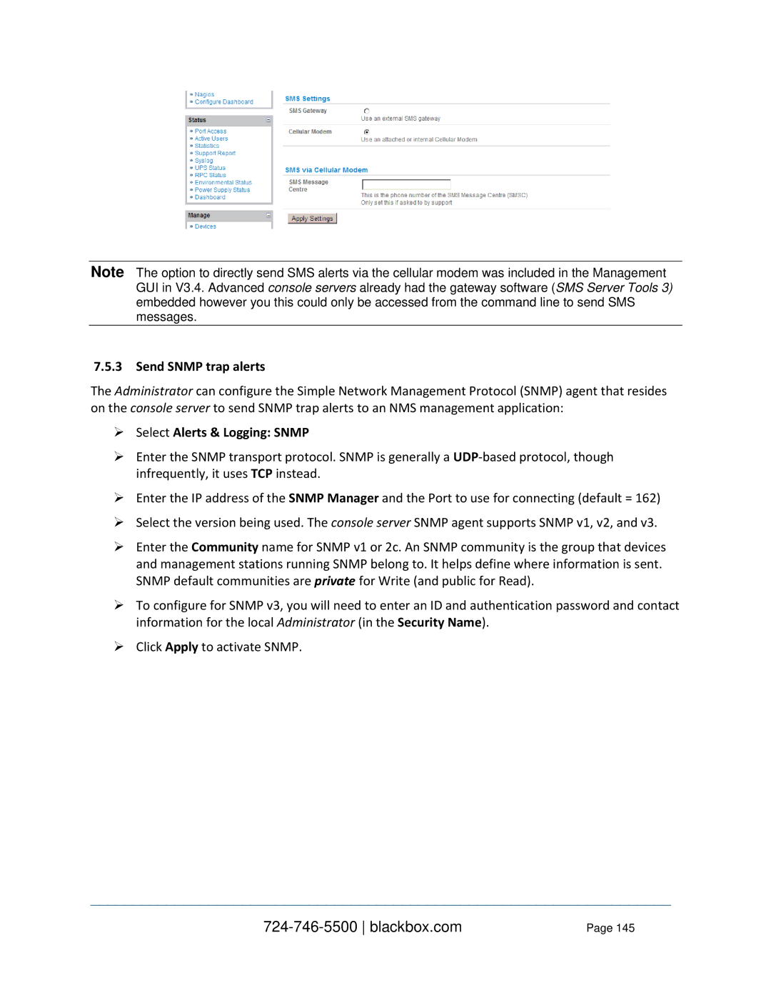 Black Box LES1208A-R2, LES1332A, LES1408A, LES144BA, LES1416A, LES1348A Send Snmp trap alerts,  Select Alerts & Logging Snmp 