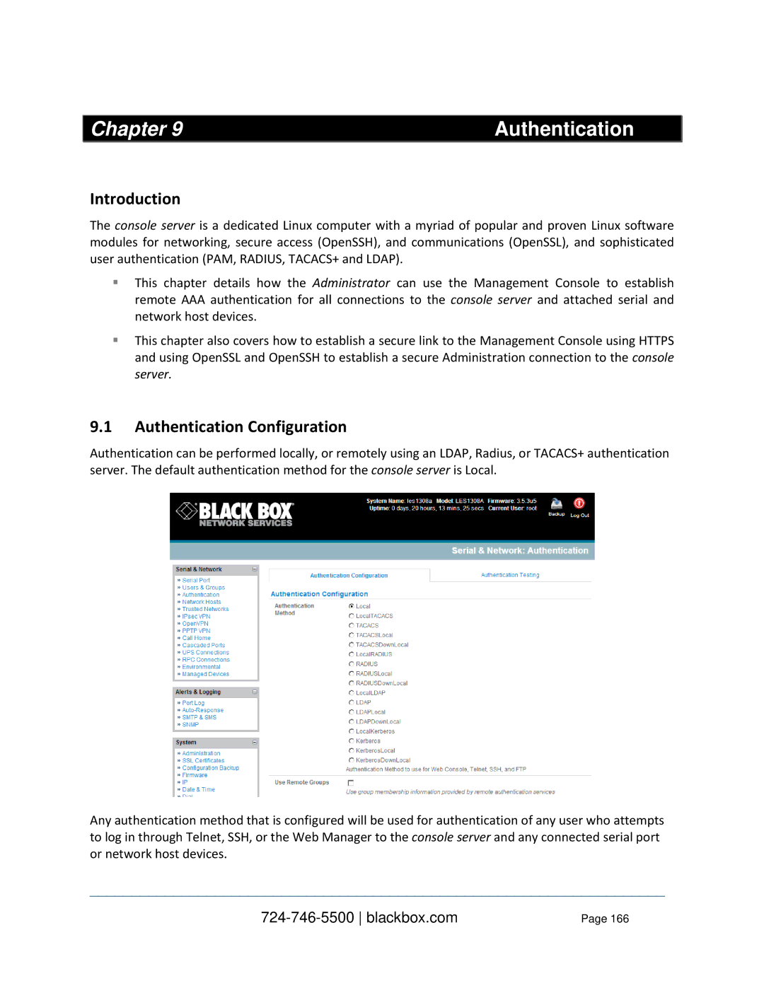 Black Box LES1116A, LES1332A, LES1408A, LES144BA, LES1416A, LES1348A Chapter Authentication, Authentication Configuration 