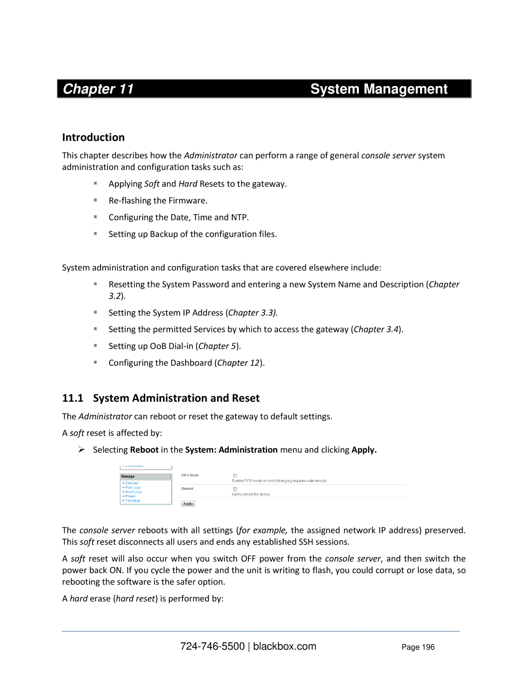 Black Box LES1208A-R2, LES1332A, LES1408A, LES144BA, LES1416A Chapter System Management, System Administration and Reset 